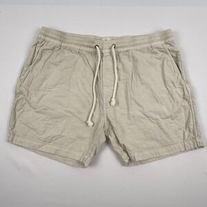 Marine Layer Mens XL Khaki Tan Linen Blend Drawstring Elastic Waist Shorts 7in